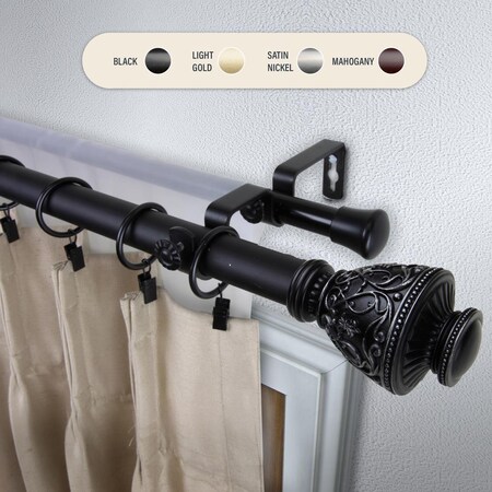 Central Design 1 in. Ron Double Curtain Rod with 28 to 48 in. Extension, Black 100-09-282-D